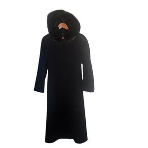 Forecaster Hooded Long Cashmere Lamb's Wool Coat, Genuine Fox Fur, Women's 4